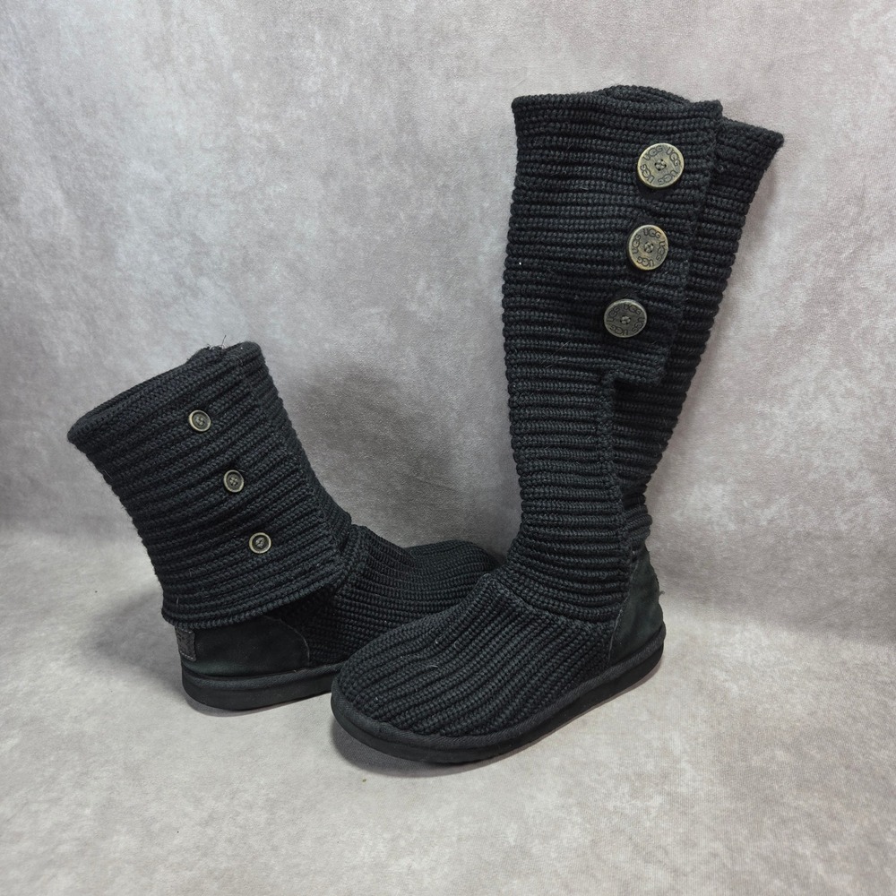UGG Australia Classic Cardy Black Knit Tall Boots 5819 Women Size 9